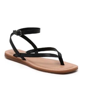 Lucky Brand Black Leather Bahlia Thong Strappy Buckle Sandal Size 10 NWOT